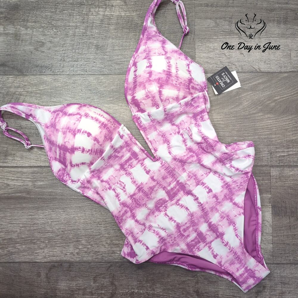 Bar III Summer Striped Deep V One Piece Swimsuit Size M